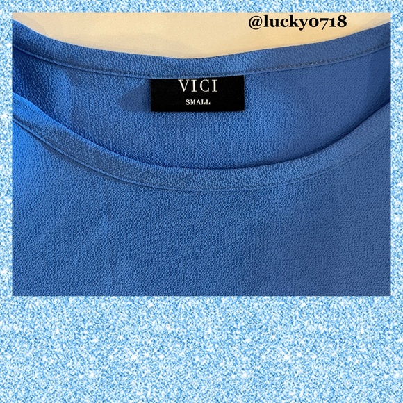 Vici EUC Kingston Statement Sleeve Top in Blue Sz S - Picture 7 of 8